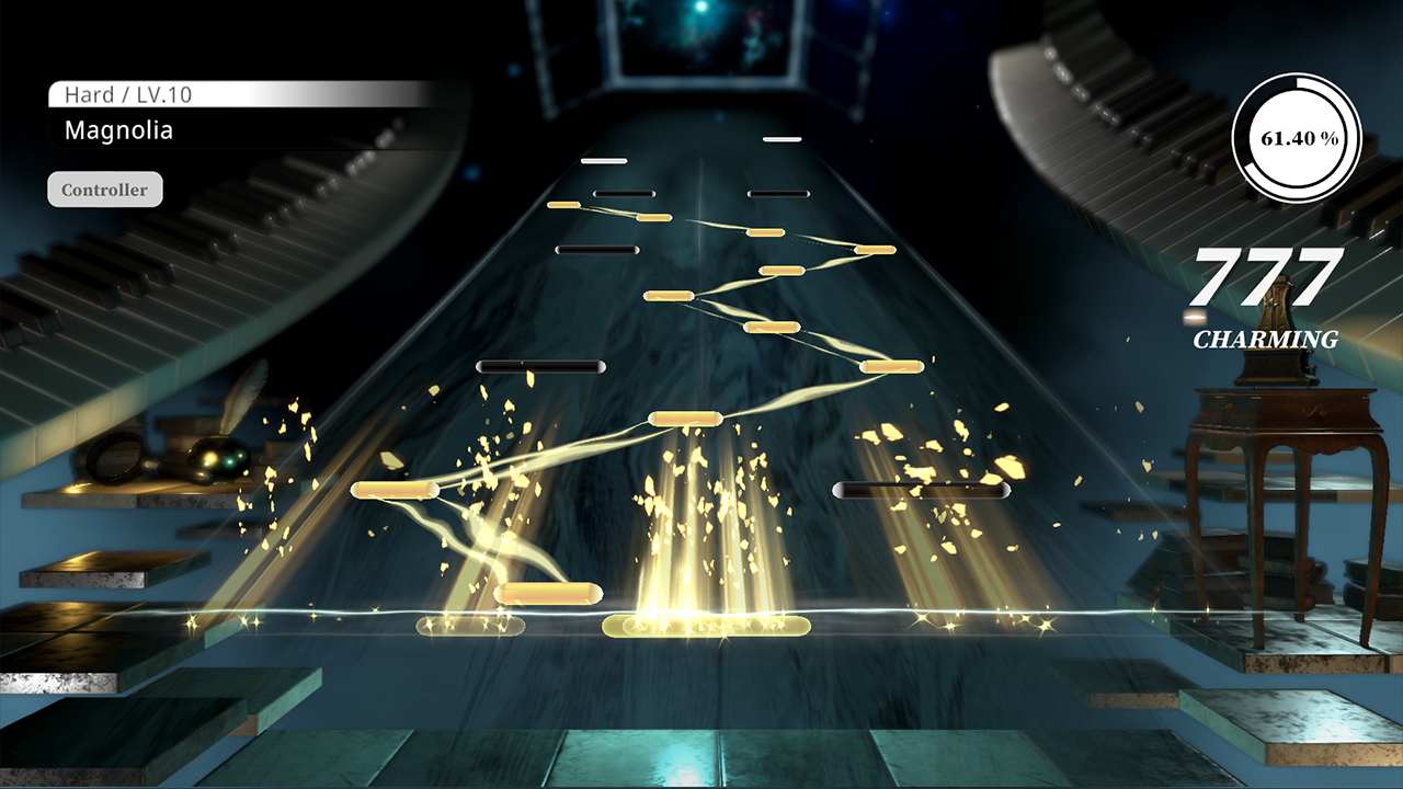 DEEMO Rebornで複数レーンの音符を演奏する任天堂公開画面