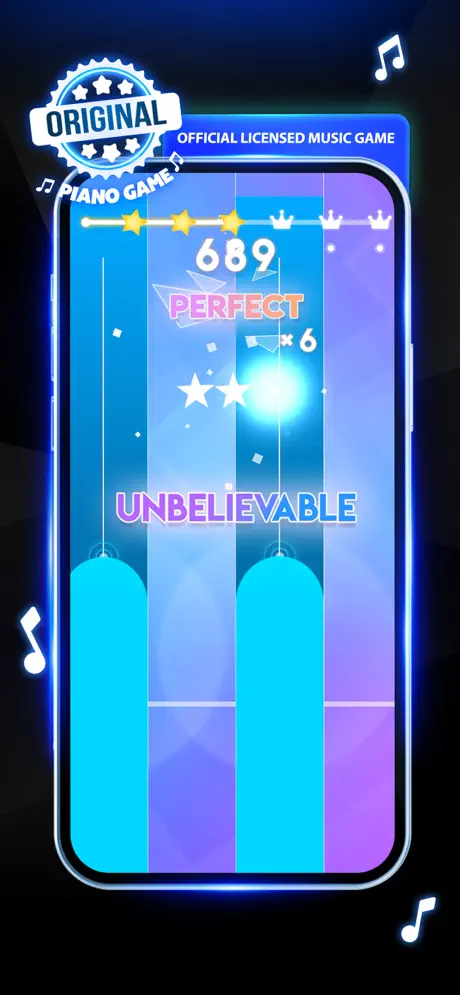 Magic Tiles 3の下りてくるタイルと長いタイルを示すストア紹介画像