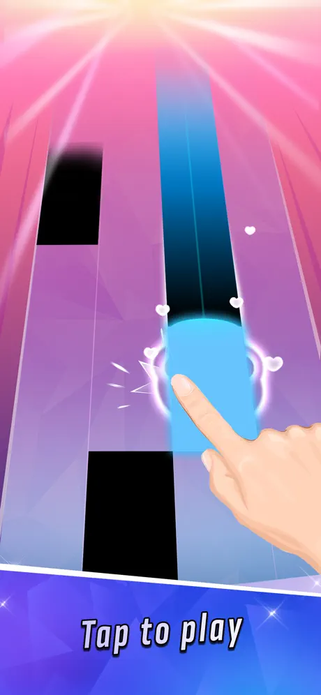 Piano Tiles 2の黒いタイルと長押しタイルを示すストア紹介画像