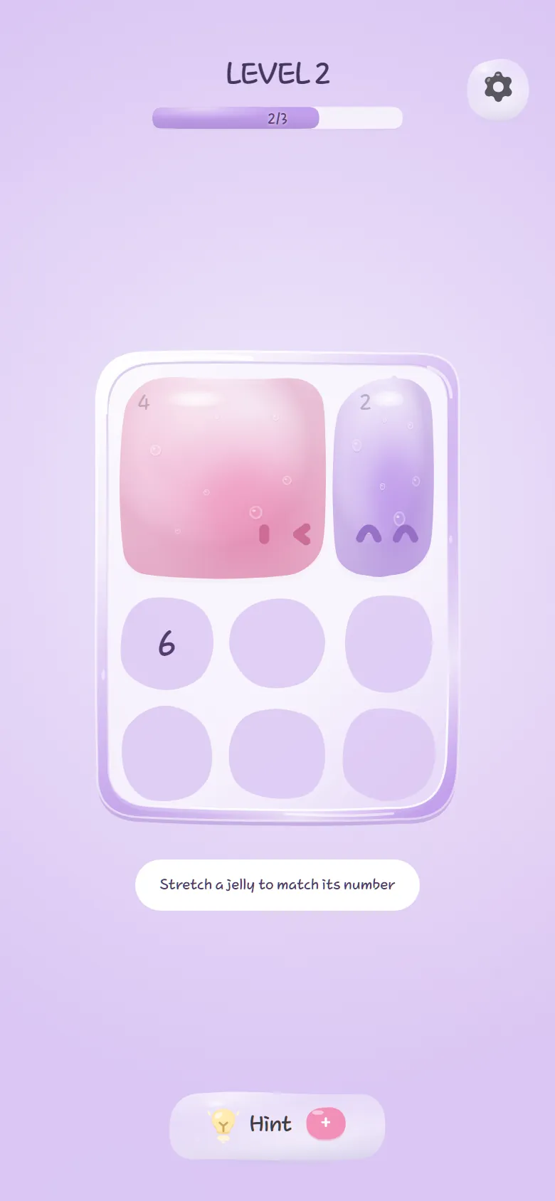 LEVEL 2——4はピンクの2×2、2は紫の縦一列で埋め、6が残っている